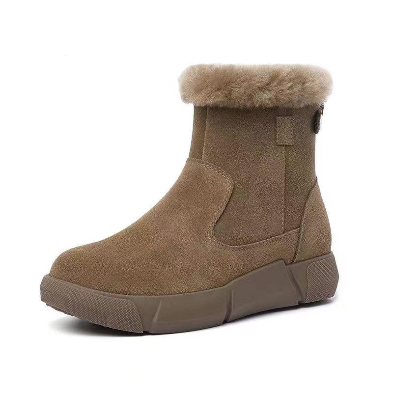 

2025 зима новые сноубутсы женские мех интегрированный утолщенные полусапоги бархатная подошва-маффин Северо-восточные хлопковые туфли женские 41 хаки