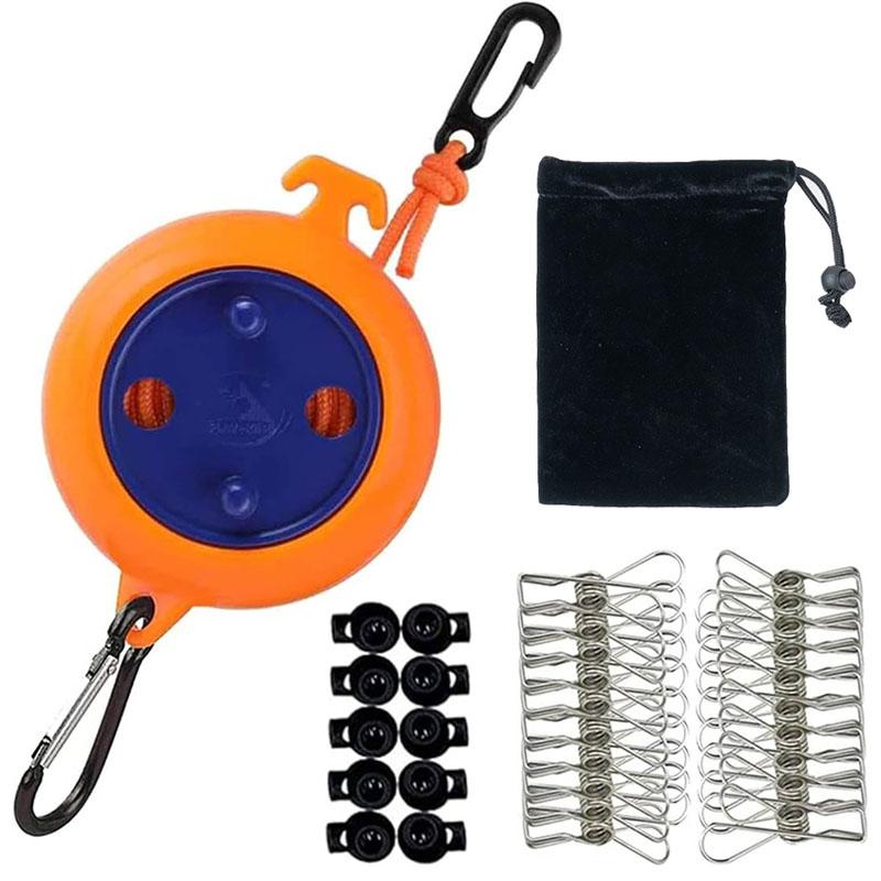 8M Clothesline Laundry Drying Rope Retractable Clothesline Outdoor Washing Drying Line with 20 Windproof Clothespins 10 Stoppers