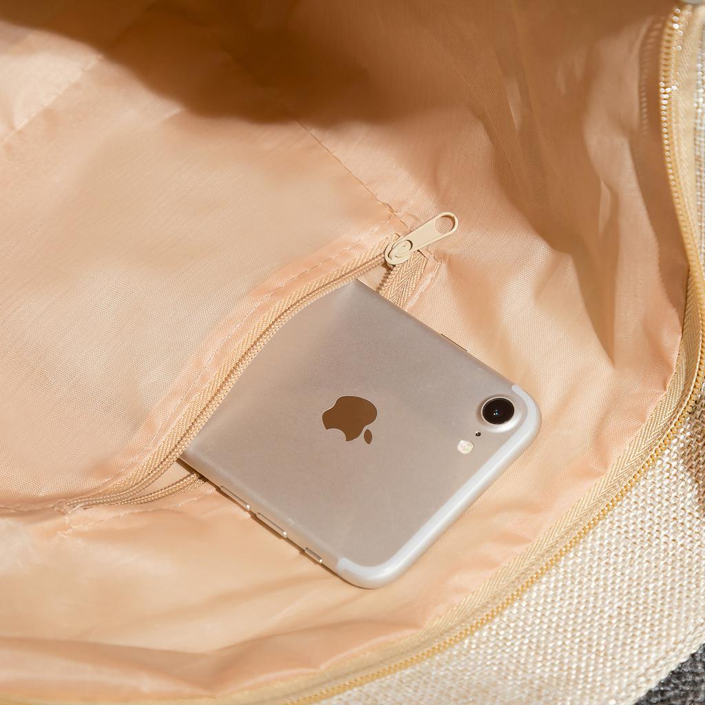 Marble green leaves print thick rope single-shoulder beach bag 7273 CLE