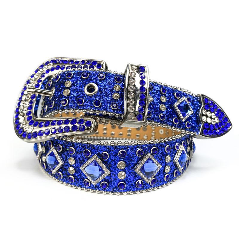 Western Designer Luxury Gold Bling Bling Concho Belt High Quality Colorful Big Square Rhinestone Studded Leather Belt