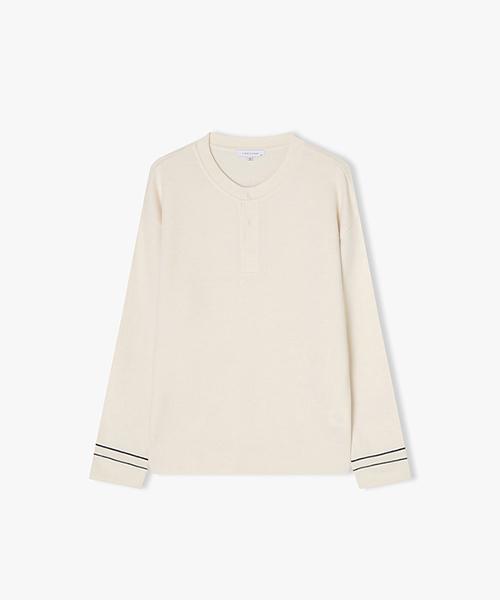 River Classy [25Ss] Lls51588 Ivory Contrast Sleeve Henley Neck Knit 95