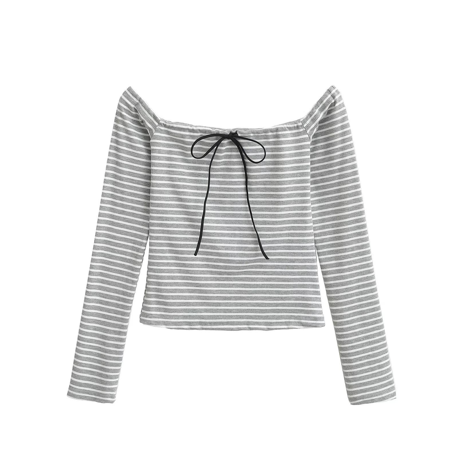 

Дизайн в полоску 2025 Топ с длинным рукавом на шнуровке на одно плечо приталенного силуэта Large