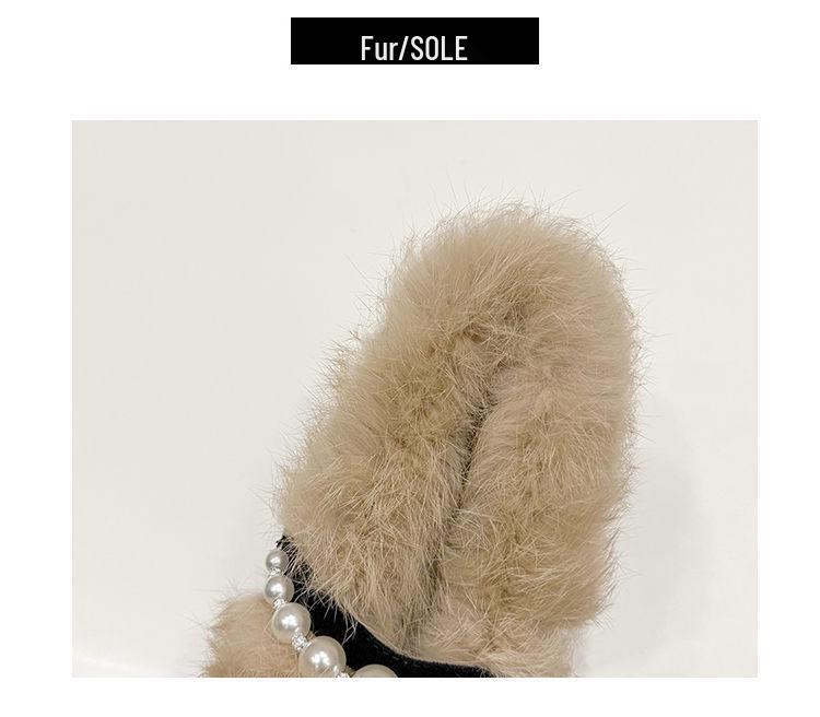 Women's Chunky Heel Suede Pointed Toe Low-Cut Furry Cotton Shoes for Autumn/Winter