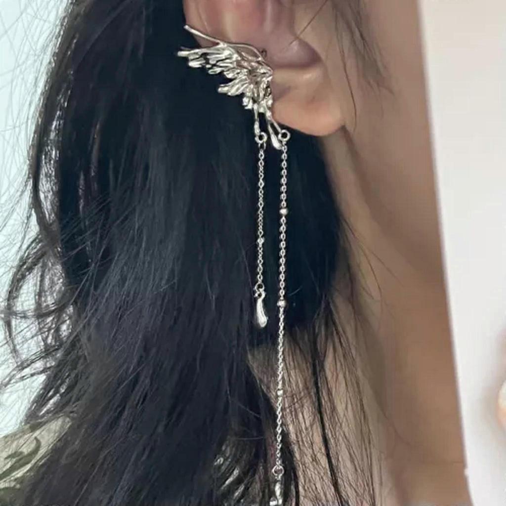 RSAMD 1pc Angel Wings Liquid Metal Butterfly Tassel Ear Cuff Non Piercing Earrings 2jo-A4