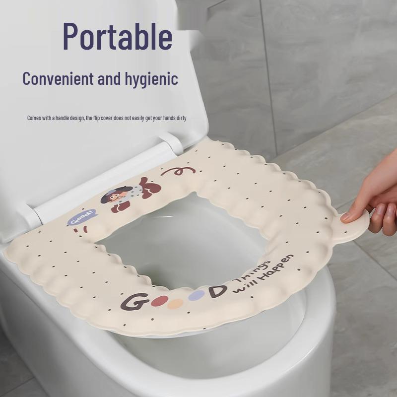Waterproof EVA Washable Universal Toilet Seat Cover, All-Season Adhesive Thickened Pad.