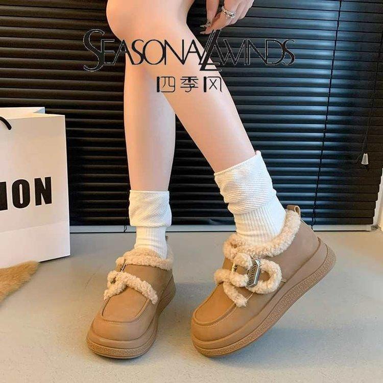 Platform Loafers Women's Autumn and Winter 2025 New British Style Plush Small Leather Shoes Plush Shoes Snow Boots