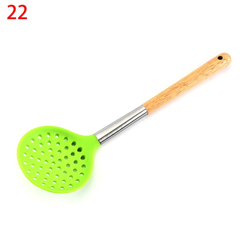 Silicone Kitchenware Non-Stick Heat-Resistant Cookware Kitchen Utensils Set Spatula Shovel Spoon Wooden Handle Cooking Tool Set