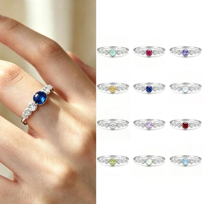 S925 Silver Zodiac Ring with Yellow Crystal, Sapphire, and Multi-colored Gemstones - Versatile Stackable Design.