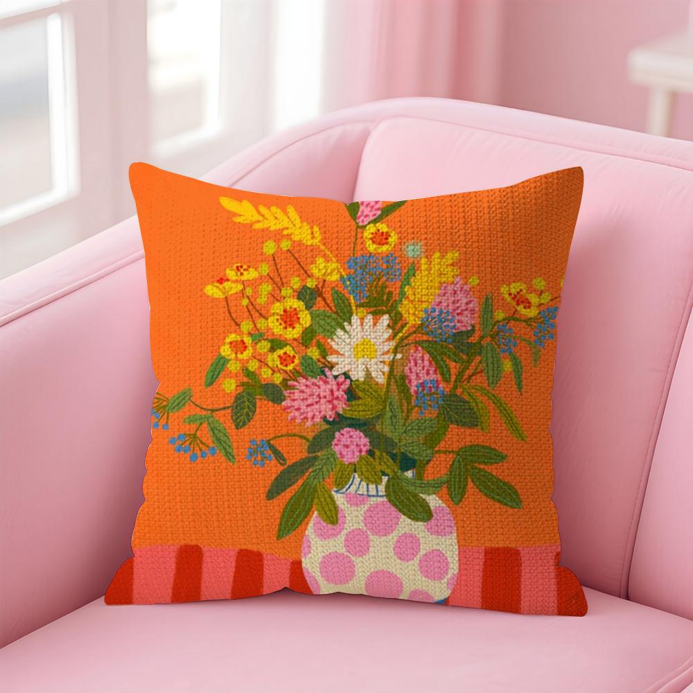 Artistic Potted Plants Cushion Cover Natural Linen Pillow Case DoubleSided Print Decorative Sofa Pillowcase Home Decor Gift