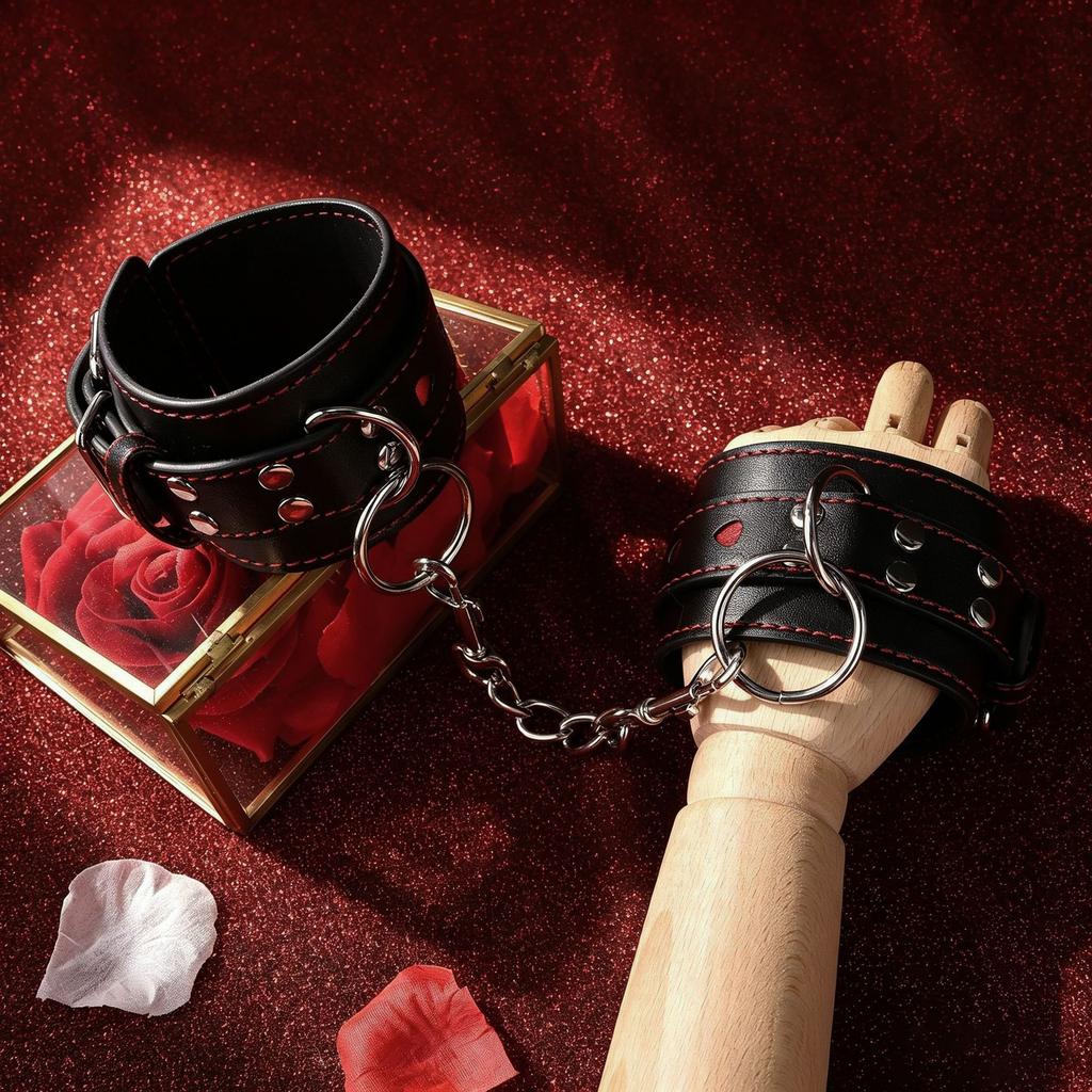 Adjustable PU Leather Heart Handcuffs Ankle Cuff Bracelet - Women BDSM Cosplay Fetish Adult Game Couples Sexy Toys Accessories