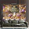 Elegante Ruhestand-Kulisse, Raffinierte Schwarz-, Lila- und Gold-Party-Szene mit Krone, Lichtern und Ballons, Festliche Luxus-Wanddekoration