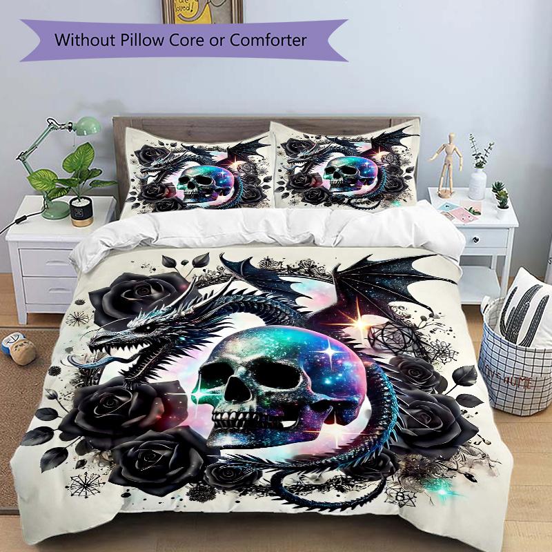 

3pcs Galactic Dragon s Crown Quilt Cover Set - Soft & Comfortable Polyester Fabric, All-Season Comforter Set For 1 Quilt Cover & 2 Pillowcases 135x200cm