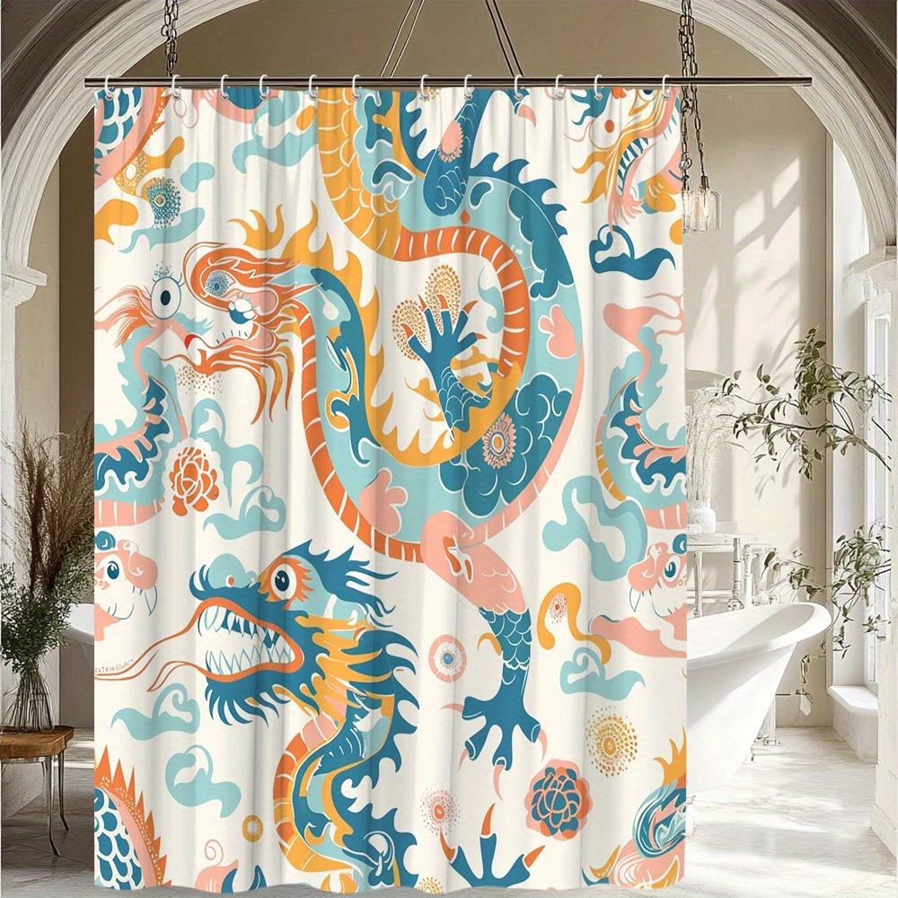 

1pc Dragon Pattern Shower Curtain Lively And Interesting Mythology Theme Design Bathroom Decoration Polyester Fabric 90x180cm