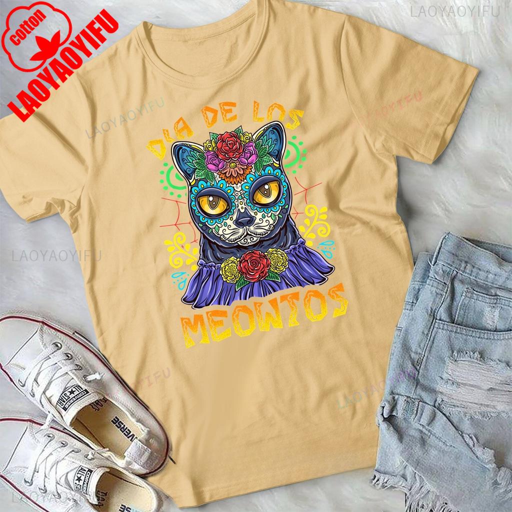 Day of The Dead Dia De Los Muertos Shirt Cat Sugar Skull Unisex Tshirt Floral and Animal Patterned Shirt Cotton Breathable Tee