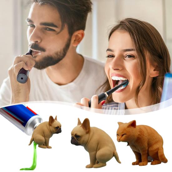 Funny Pet Toothpaste Dispenser Pooping Dog Toothpaste Tube Topper Cat Vomiting Toothpaste Dispenser Gag Gift for Family Friends