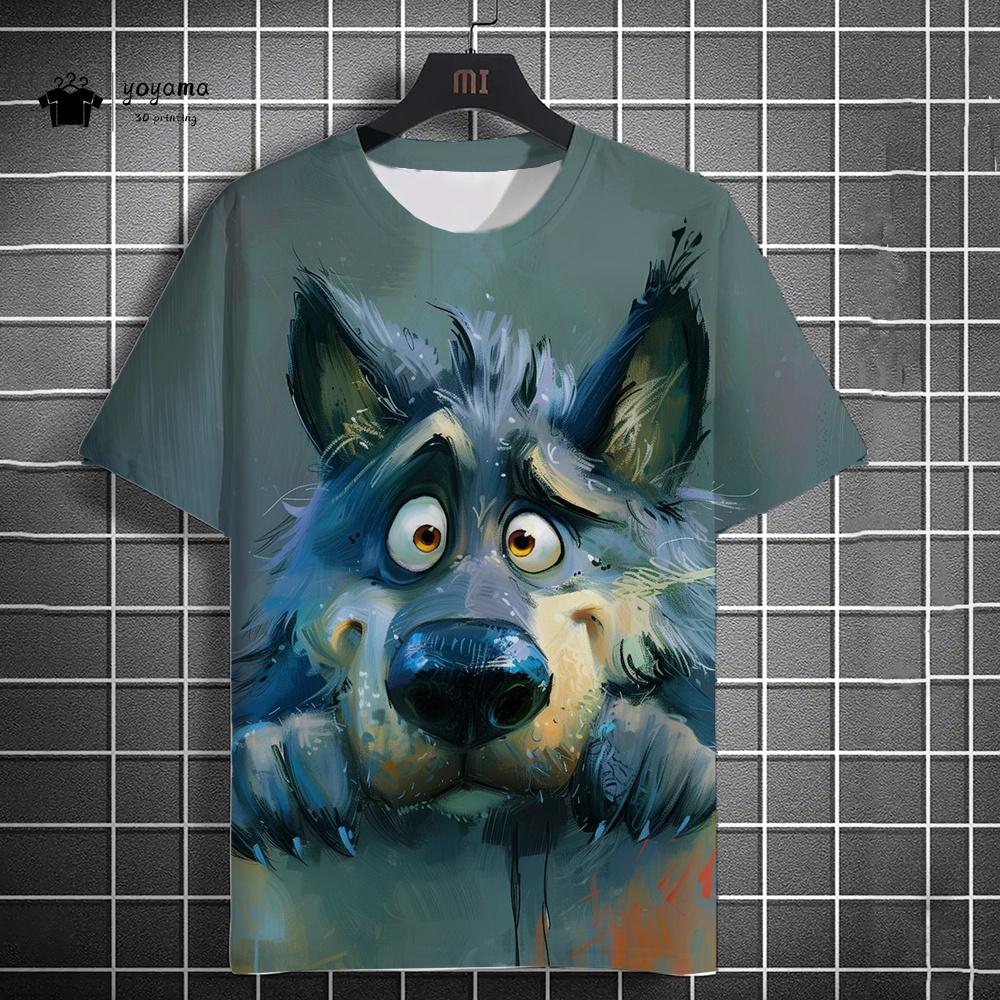 Fun Men's T-Shirt 3D Wolf Printed Short Sleeve T-Shirt Street Fashion Tops Hip Hop O Neck T-Shirt Summer Men's Casual Clothing