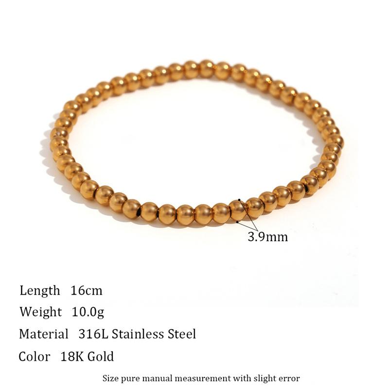 Simple Vintage Gold Silver Stainless Steel Elastic Bead Bracelet Punk Rock Style Party Accessories Jewelry