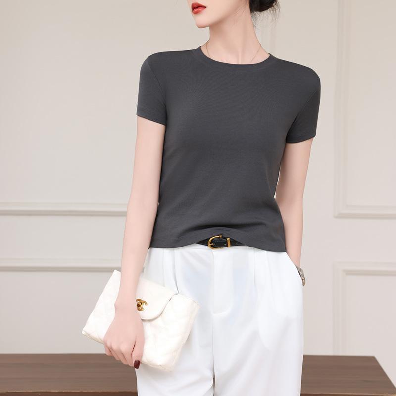 2026 Spring/Summer Women's Round Neck Short Sleeve Slimming Breathable T-shirt