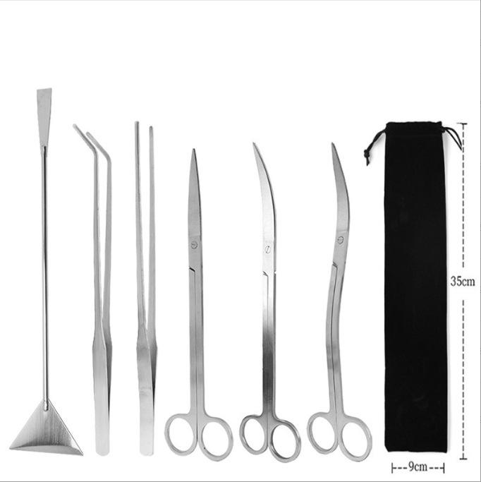 Aquatic Plant Trimming Kit: Stainless Steel Tweezers, Scissors, Clips, Flat Sand Shovel, Algae Scraper, Fish Tank Cleaning Supplies