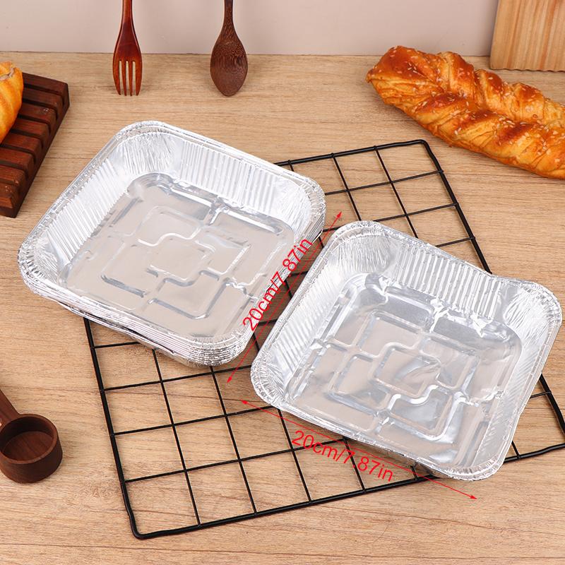 10Pcs 20CM Air Fryer Aluminum Foil Pan Food Containers Square Oven BBQ Tray Oil-proof Non-stick Baking Tool Kitchen Supplies
