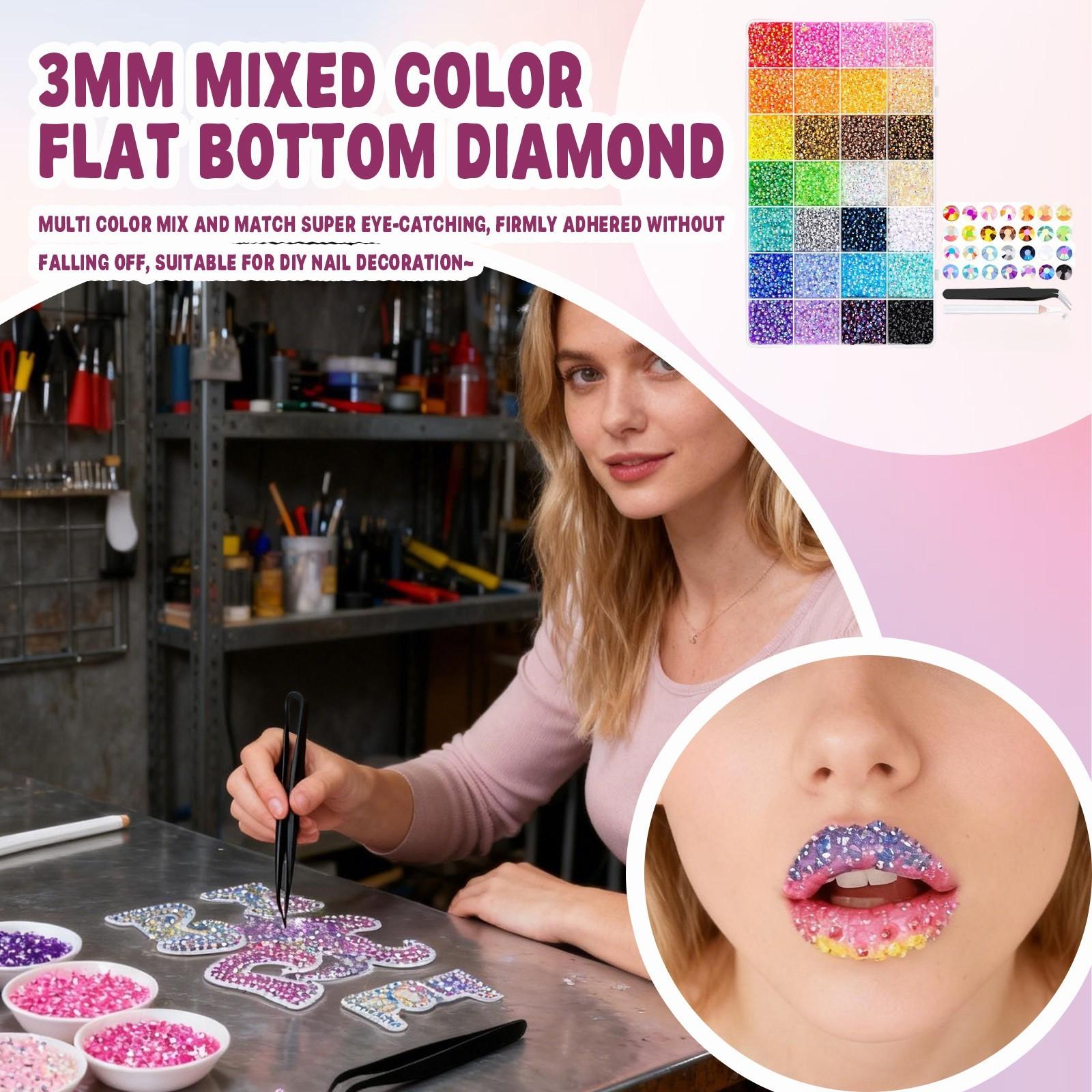 

30000 шт. смоляних стразів з пінцетом для прикрашання, різнокольорові 3 мм кристали з 1 шт. 10 мл клею для ювелірних виробів для нейл-арту, макіяжу One Size синій