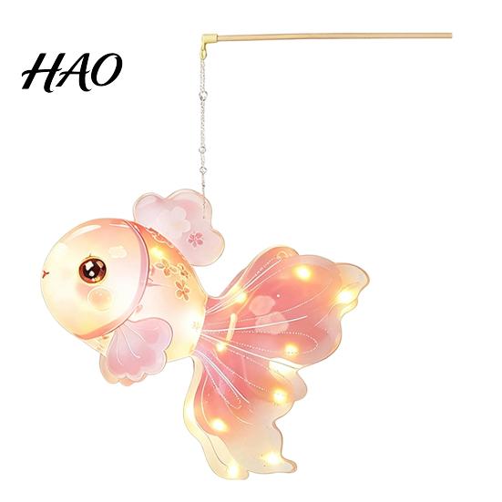 Parent Child Handicraft Activity DIY Mid Autumn Goldfish Lantern Kit for Kids, Handheld Glowing Fish Paper Lamp Soft LED String Light with Traditional