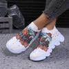 Fashion Graffiti Print Platform Sneakers for Women 2025 New Fashion Crystal Knitted Sports Shoes Woman Lightweight Low Top Sock Sneakers