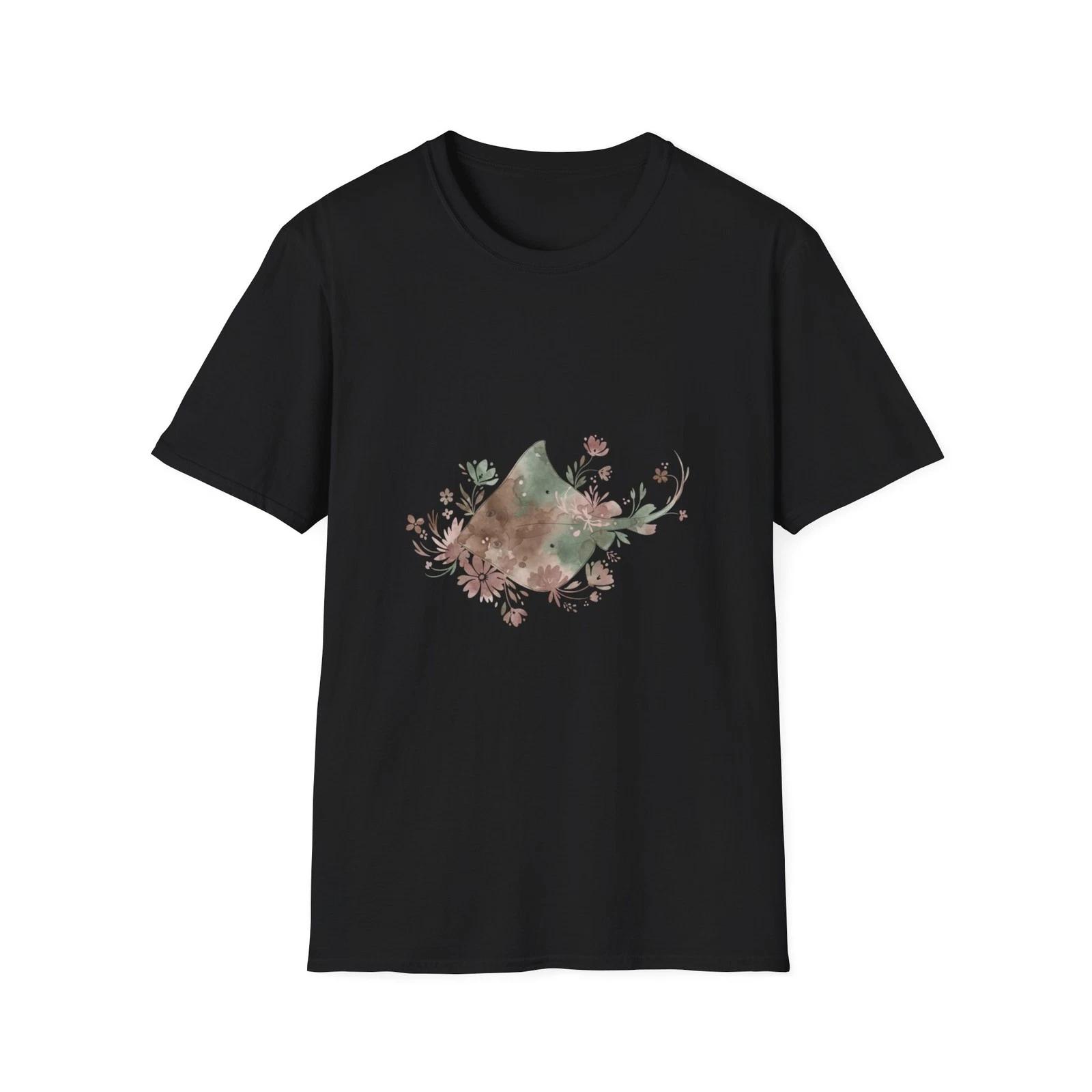 

Stingray Floral Watercolor Boho Black Tee Nature Aesthetic T-Shirt 4XL