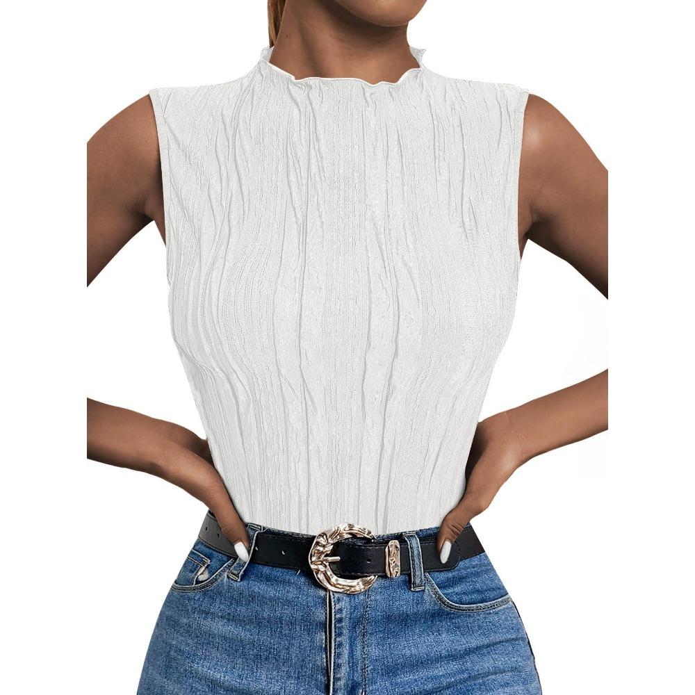 GMXIA Damenmode, lässig, Sommer, einfarbig, ärmellos, halber Rollkragen, Blusen und Hemden