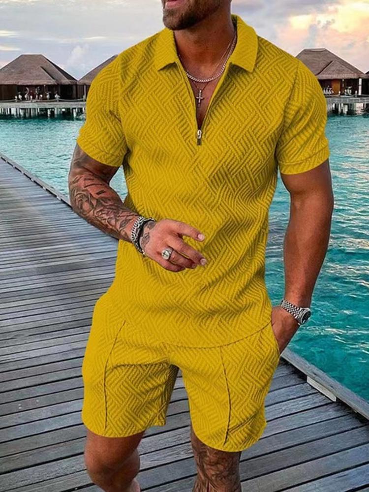 Polp Suit Men's New Printed Lapel Short-sleeved Pullover Casual Men's T-shirt Fashion Black Pink