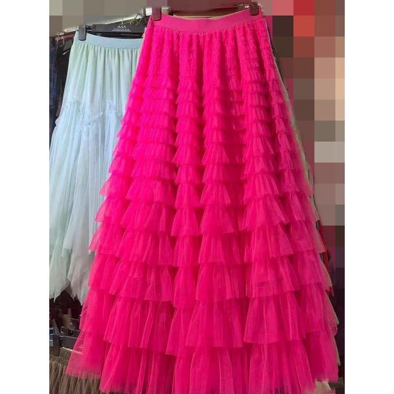

Solid Color Elastic Waist Loose Skirt Pure Color Elastic Waist Loose Skirt Female Rose Red M [17 rows-Length 85cm]]