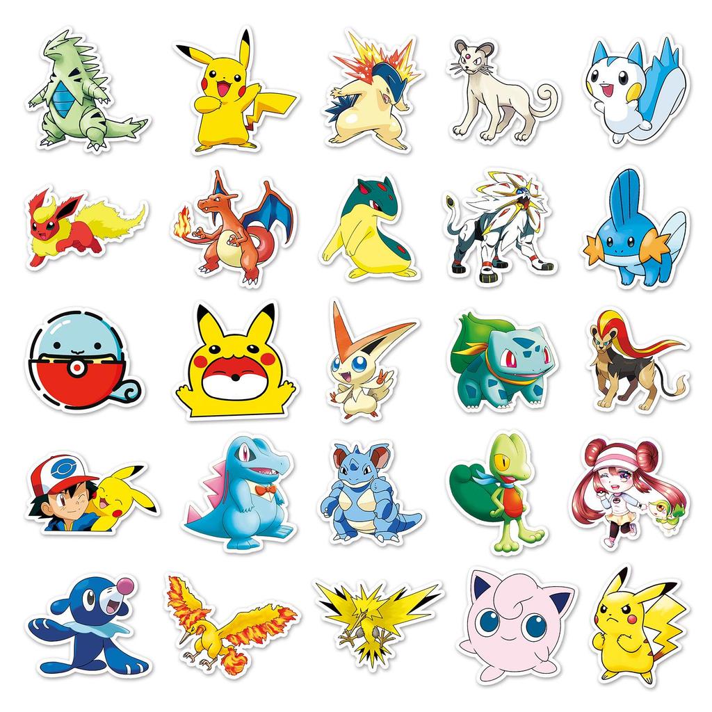 50-Pack Cute Pikachu Anime Stickers for Laptop & Suitcase Decoration