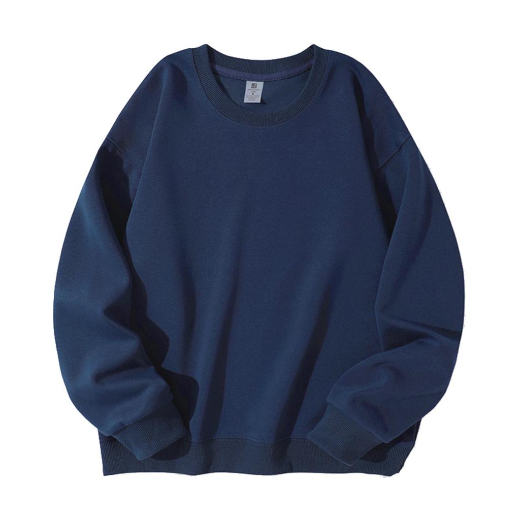 Men's And Women's Solid-color Casual Round-neck Long-sleeved Top, Men's Fitted Thickened Cotton Sweatshirt Base Layer Top