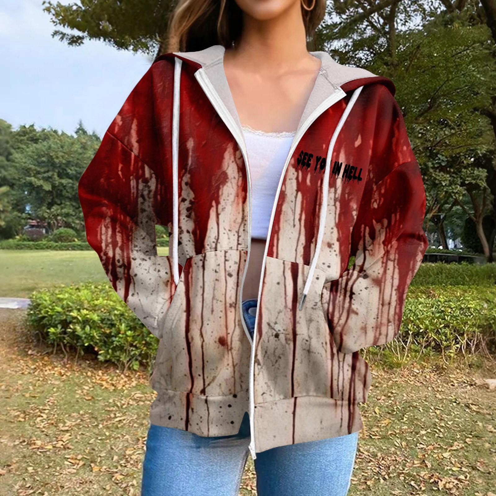 

Women s Casual Fashion Long Sleeve Zipper Printed Drawstring Hooded Sweatshirt XXL