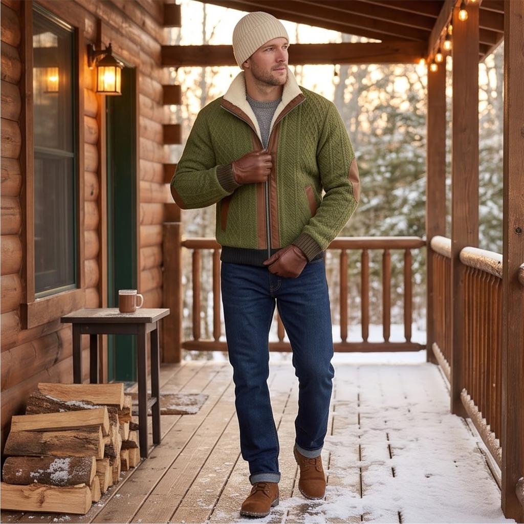 Men's Retro Printed Lined Hooded Jacket for Winter Outdoor Activities
