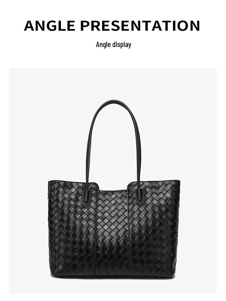 High-End Genuine Leather Women's Woven Tote Bag - Large Capacity, Versatile Cowhide Handbag