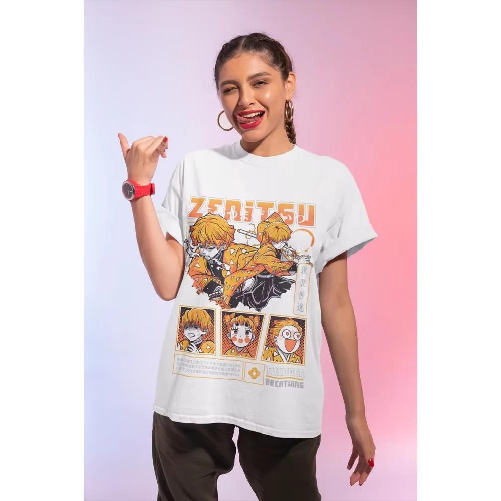 Agatsuma Zenitsu T-Shirt Demon Slayer Kimetsu No Yaiba Movie Halloween Shirt Women Clothing  Shirts for Women  Gothic Vintage