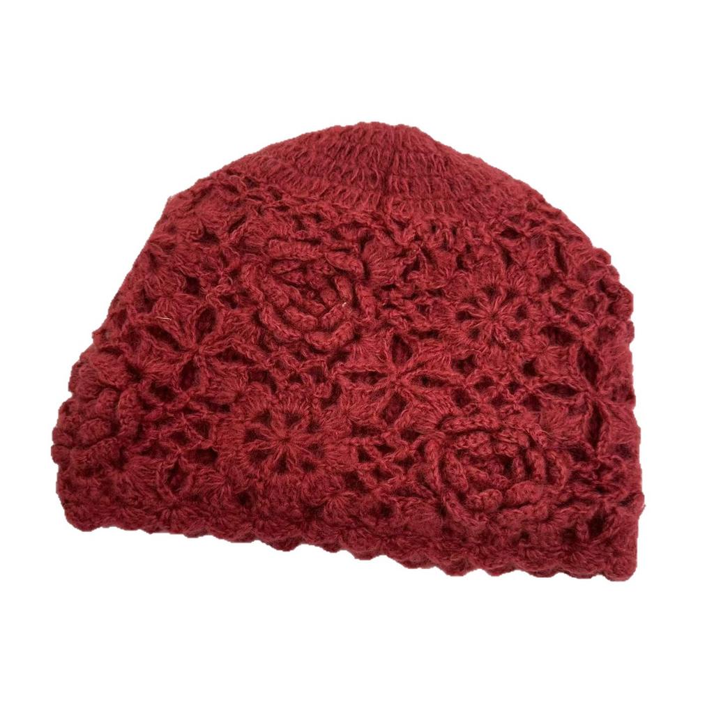 Retro style hand-crocheted crochet double-layer hat women's autumn and winter fashion foreign style warm wool hat knitted hat