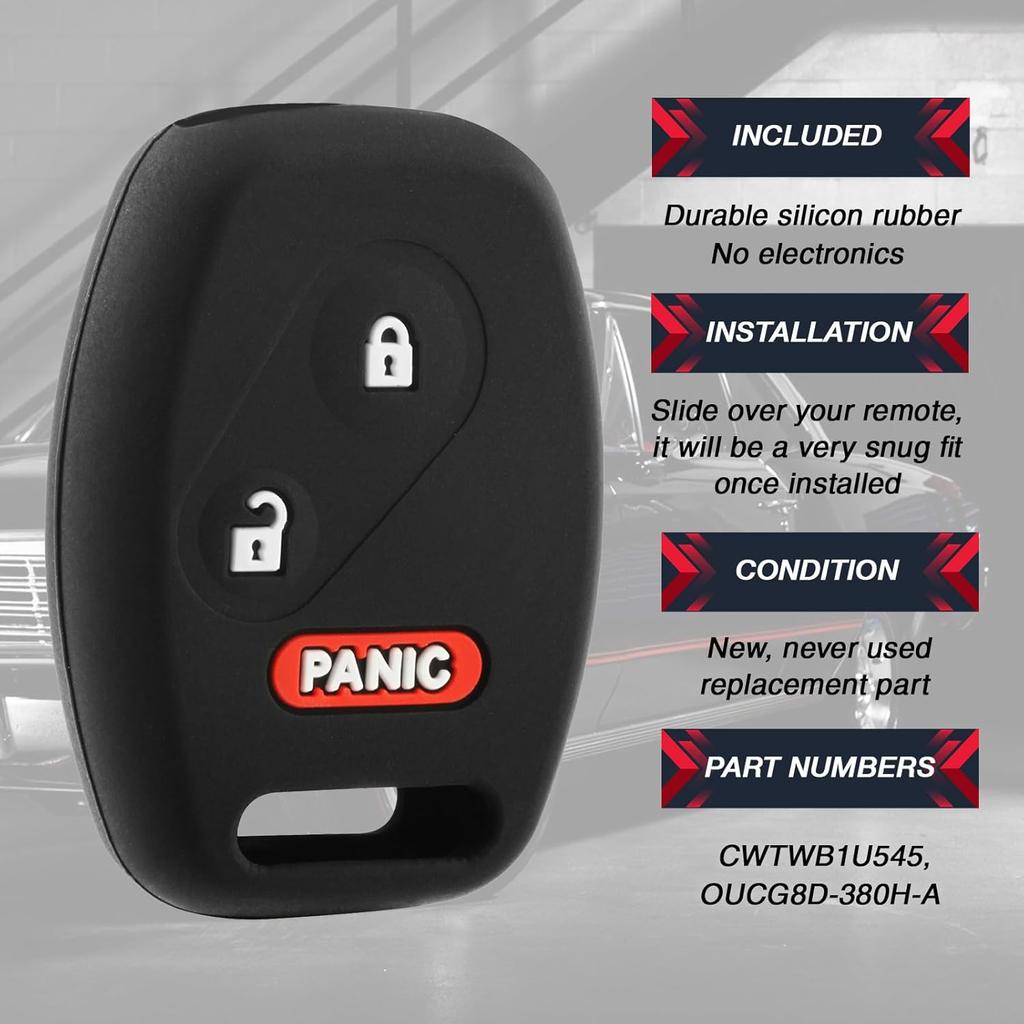USARemote Keyless Entry Remote Key Fob Cover Silicone Rubber Skin 3-Button Replacement for Honda Fit Odyssey Ridgeline Pilot (CWTWB1U545)