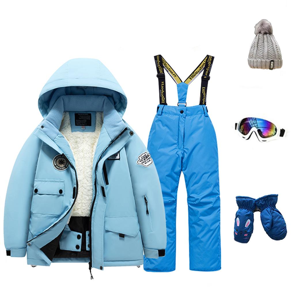 Children's Fashion Skiwear Set Boys' And Girls' Thickened Waterproof Thermal Ski Suit Five-Piece Outfit With Jacket And Trousers