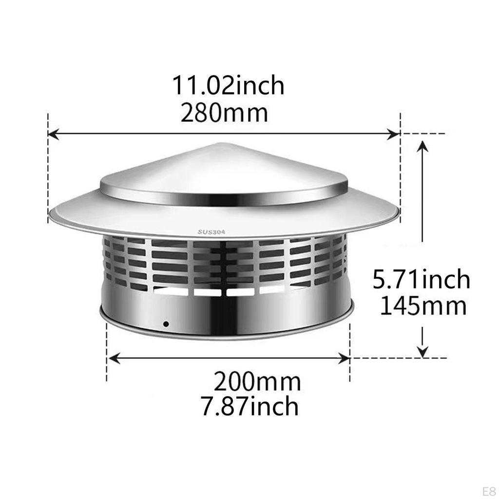 Round Chimney Cap Flue Cover Rainproof Cone Top Exhaust Vent Lid Roof Rain Guard