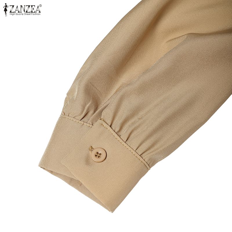 ZANZEA Damska casualowa sukienka z kołnierzykiem, luźna, z długim rękawem, gładka