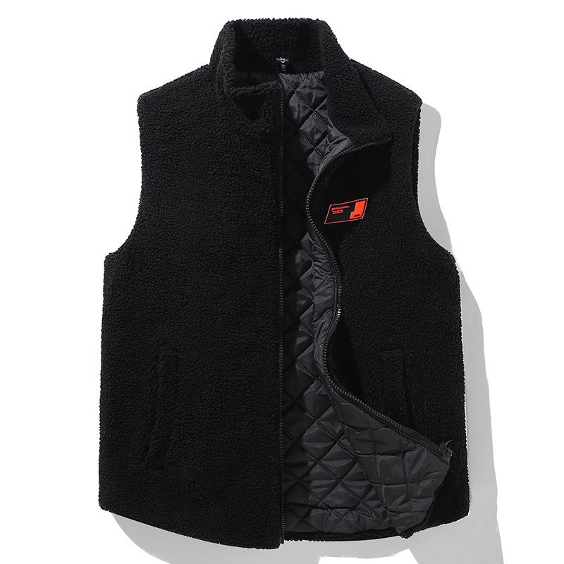 

Men s Winter Plus Size Shearling Fleece Casual Vest Solid Color Fleece-Lined Warm Sleeveless Jacket 9XL чорний
