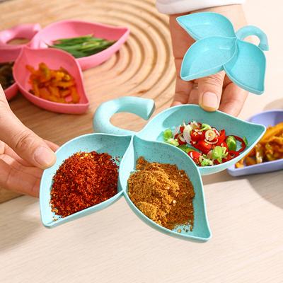 2 Stück Saucenschale, Blätterform, integriertes Formteil mit Aufhängeloch, 3 Gitter, koreanisches BBQ-Hot-Pot-Gewürzgericht, Heimbedarf