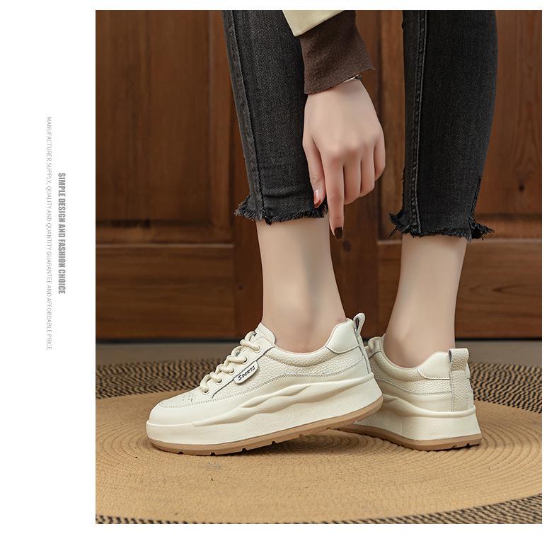 2024 Wiosna Damskie Białe Retro Buty Skate z Grubej Podeszwy ze Skóry Naturalnej - Wszechstronne, Płaskie, Casualowe Sneakersy Plus Size