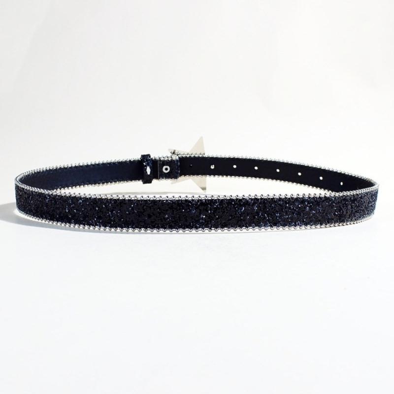 Star Buckles Belt for Women Jeans Pants Shimmering Sequined Belt Bead Trim Belt for Shorts 2000s Fashion Waist Accessories