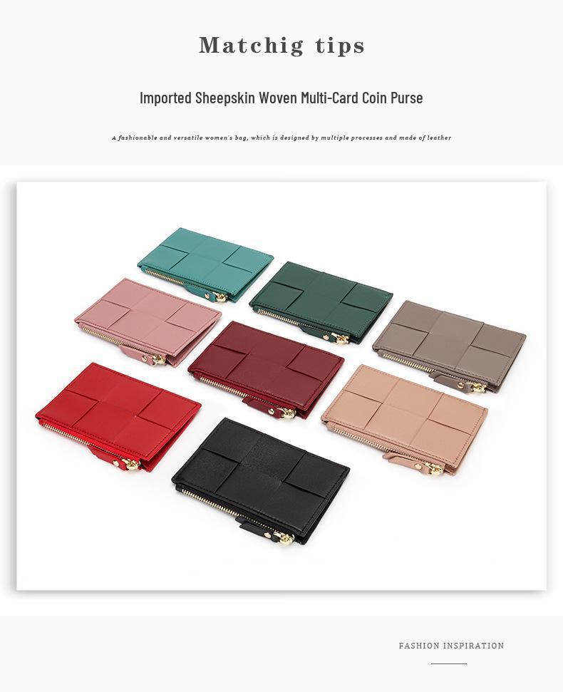 Genuine Leather Women's Sheepskin Woven Coin Purse and Multi-Card Holder