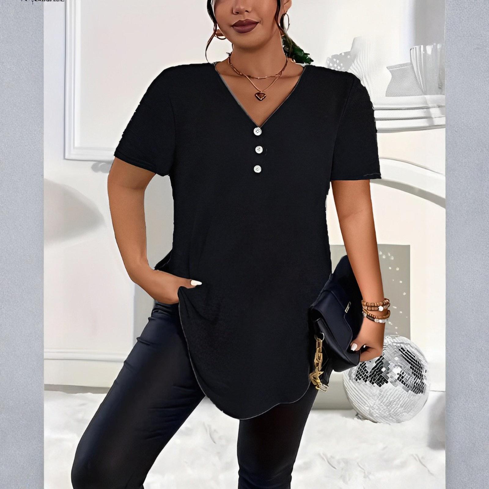 

Рубашки с коротким рукавом для женщин, милые футболки с графическим принтом, блузки, повседневные базовые топы больших размеров, пуловеры XXXXXXL чёрный