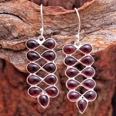 Orecchino in Argento con Granato e Pietra di Luna, Gioiello con Pietre Preziose, Orecchino in Argento, Argento Sterling 925, Gioiello Fatto a Mano, Regali per Lei