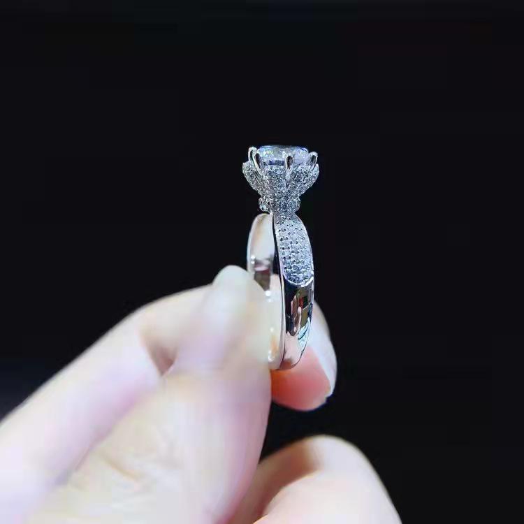 Moissanite Rose Petal Six-Prong Openable Couple Rings - Versatile Women s Wedding Bands Adjustable платиновый